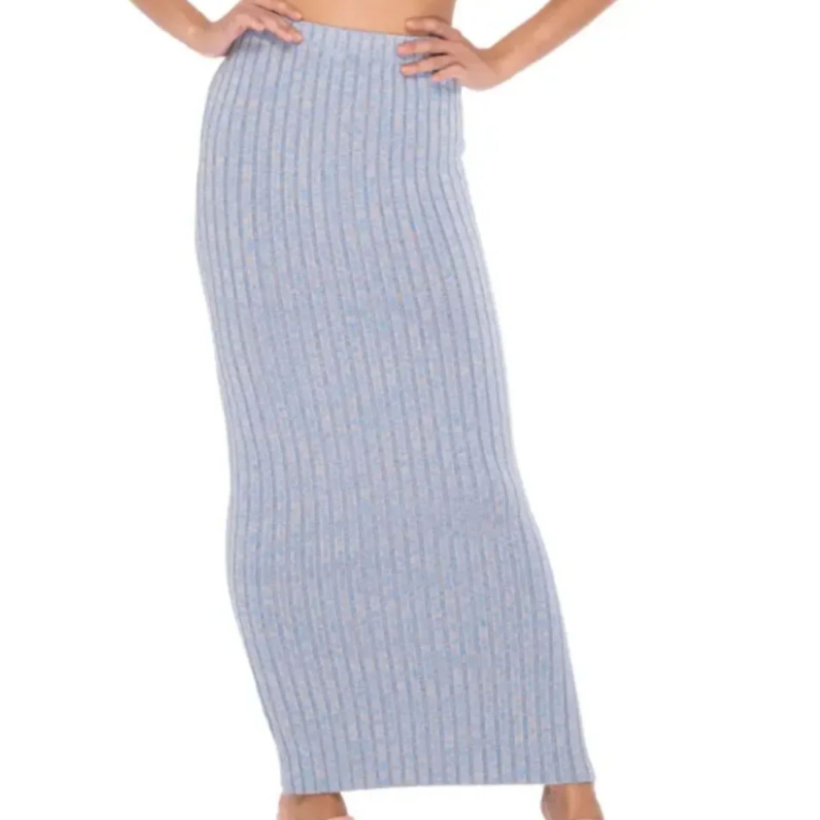 Afrm Ribbed Knit Maxi Skirt In Marled Icy Blue Size Large